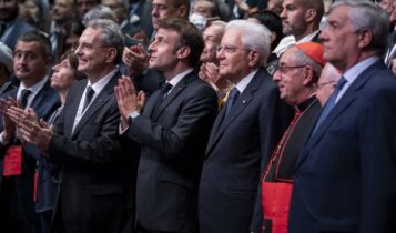 Impagliazzo, Macron, Mattarella, De Donatis, Tajani, Incontro "il grido della pace"