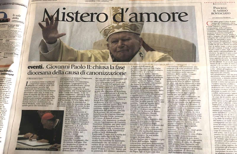 Articolo storico di Roma Sette dell'8 aprile 2007, sulla causa di canonizzazione di papa Wojtyla